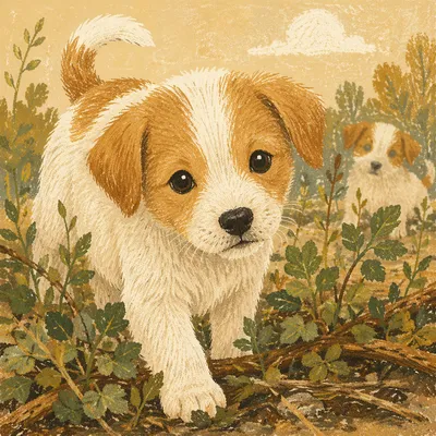 Adorable Small Puppy in Wild Grass