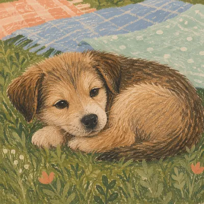 Sleepy Puppy Resting in Picnic Grass