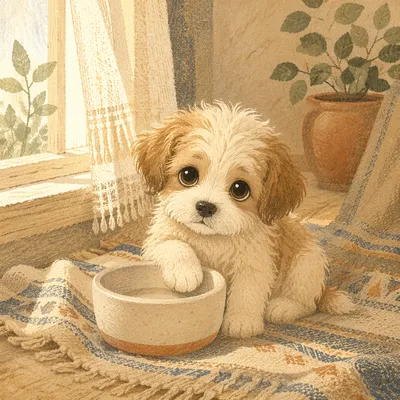 Adorable Puppy by Sunlit Cozy Window