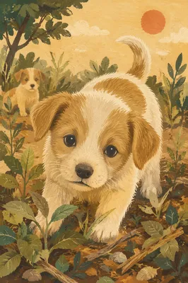 Adorable Small Puppy in Wild Grass