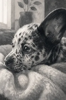 Tender Black and White Puppy Portrait