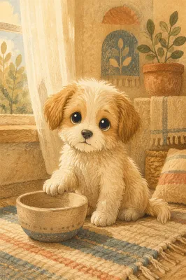 Adorable Puppy by Sunlit Cozy Window