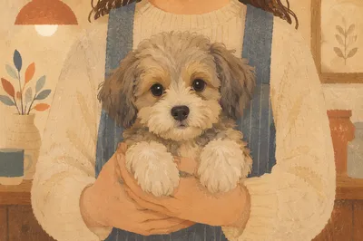 Adorable Fluffy Puppy Held in Gentle Hands