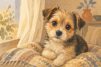 Soulful Puppy by Sunlit Window