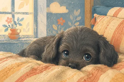 Tiny Gray Puppy With Tender Blue Eyes