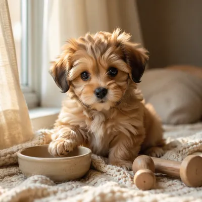 Cute Puppy by Sunlit Farmhouse Window