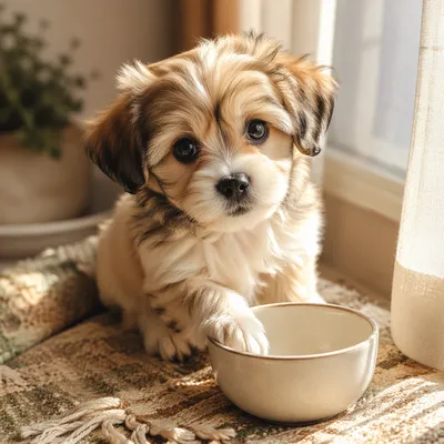 Tiny Fluffy Puppy in Morning Light