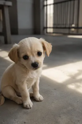 Tiny Cream Puppy with Adorable Glossy Eyes