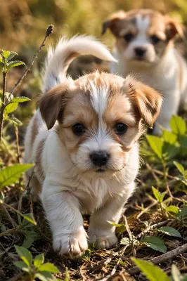 Adorable Tiny Puppy in Wild Grass