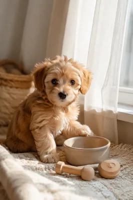 Cute Puppy by Sunlit Farmhouse Window
