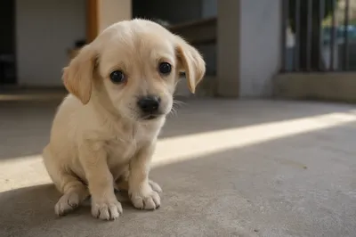 Adorable Cream Puppy in Soft Morning Light