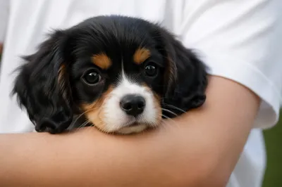 Cute Tricolor Puppy with Adorable Eyes
