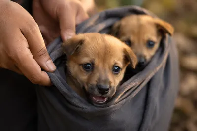 Adorable Puppies Nestled in Caring Hands