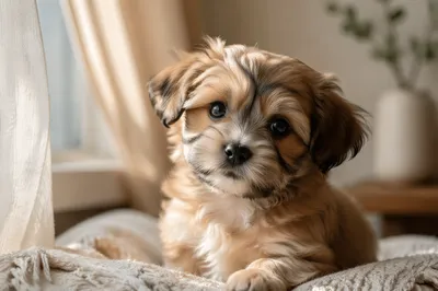 Adorable Puppy by Sunlit Window