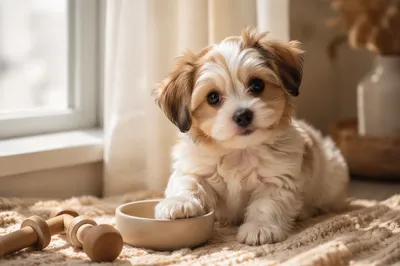 Adorable Puppy by Sunlit Farmhouse Window
