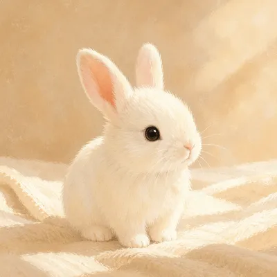 Cute Fluffy White Bunny in Warm Light