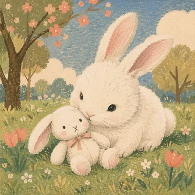 Fluffy White Rabbit with Bunny Plush