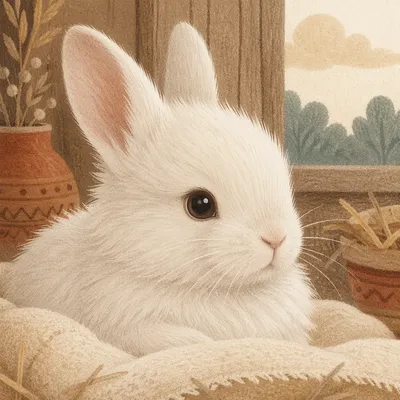 Fluffy White Baby Rabbit in Gentle Light