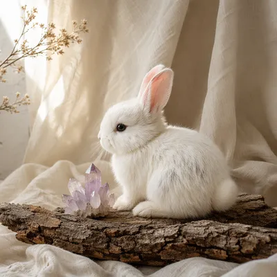 Cute White Bunny with Lavender Crystal