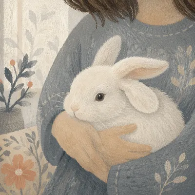 Fluffy White Rabbit in Gentle Hands