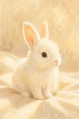 Fluffy White Bunny in Warm Morning Light