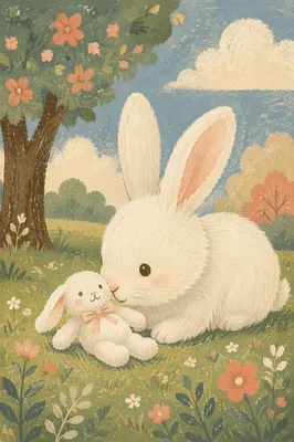 Cute White Rabbit With Bunny Plush
