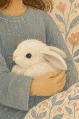 Fluffy White Rabbit Held with Gentle Care