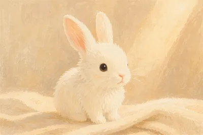 Fluffy White Bunny in Warm Morning Light