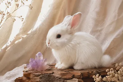 Cute White Bunny with Lavender Crystal