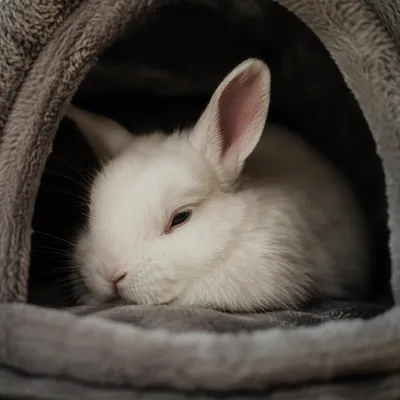 Cute White Rabbit in Cozy Plush Cave