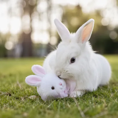 Fluffy White Rabbit with Bunny Plush