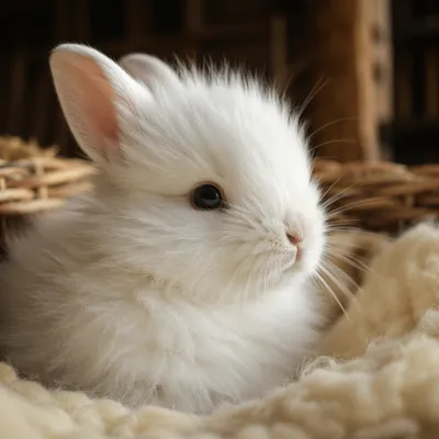 Cute Fluffy White Baby Rabbit Portrait