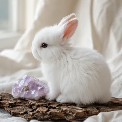 Cute White Bunny with Lavender Crystal