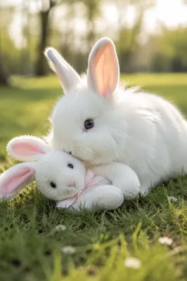 Fluffy White Rabbit with Bunny Plush