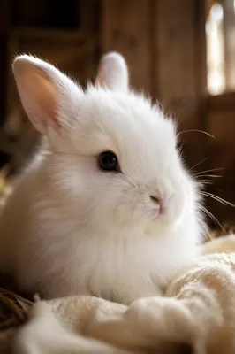 Cute Fluffy White Baby Rabbit Portrait