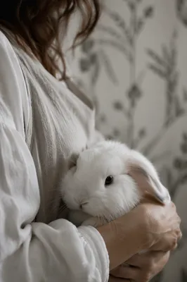 Fluffy White Rabbit Held with Gentle Care