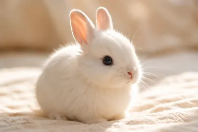 Fluffy White Bunny in Warm Morning Light