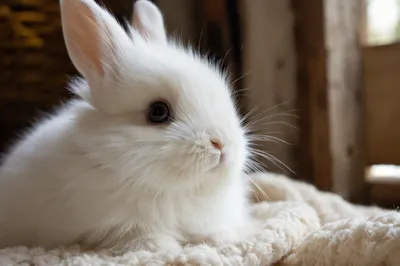 Cute Fluffy White Baby Rabbit Portrait