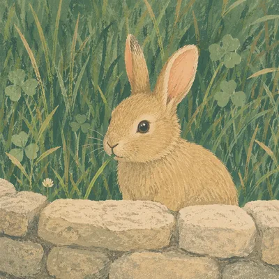 Calm Garden Bunny Eating Fresh Grass