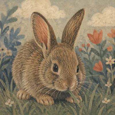 Rabbit Bunny Eating Grass in Garden