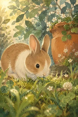 Peaceful Rabbit Bunny in Spring Garden