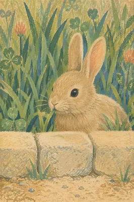 Tan Rabbit Nibbling Grass in Garden