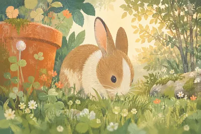 Peaceful Rabbit Bunny Eating Grass