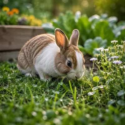 Rabbit Bunny Eating Grass in Garden