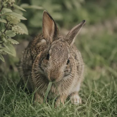 Wild Rabbit Bunny Eating Grass in Garden