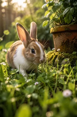 Brown and White Bunny in Spring Garden