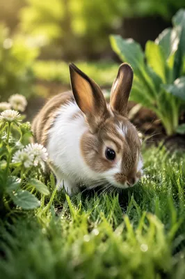 Brown and White Bunny in Garden