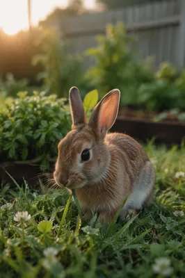 Rabbit Bunny Eating Grass at Sunrise