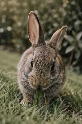 Wild Rabbit Bunny Nibbling Grass Close-Up