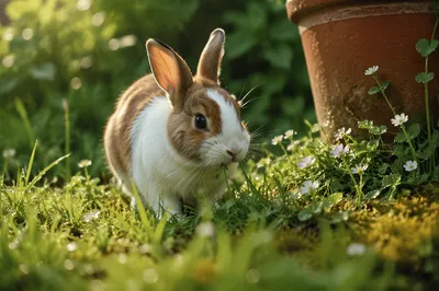 Peaceful Rabbit Bunny Eating Grass